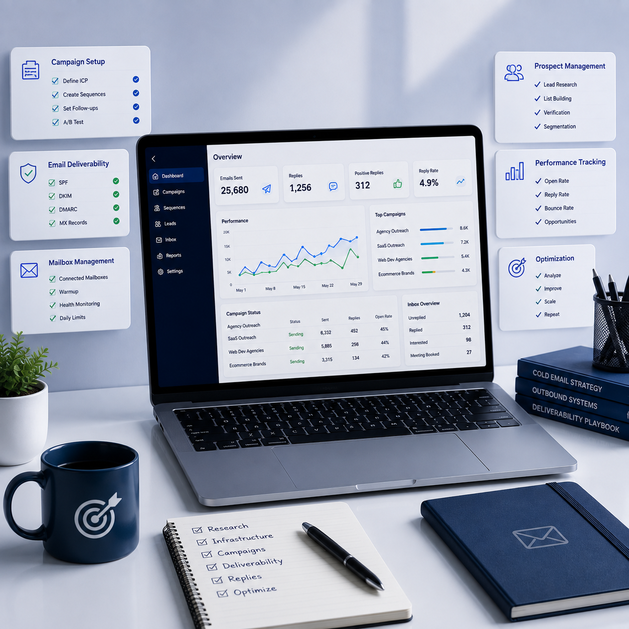 Cold email campaign management and outbound operations