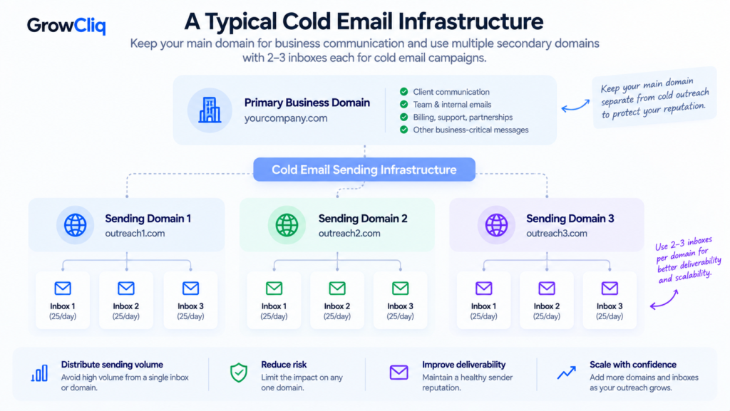 Cold email inboxes distributed across multiple sending domains